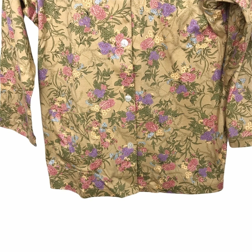 Mariko London Sleep Tan Floral Button Front Pajama Shirt - Picture 6 of 9